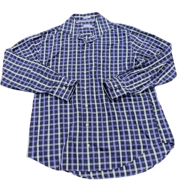 Peter Millar Men's Large Long Sleeve Cotton/Silk Button Down Purple Plaid Shirt - Picture 3 of 4